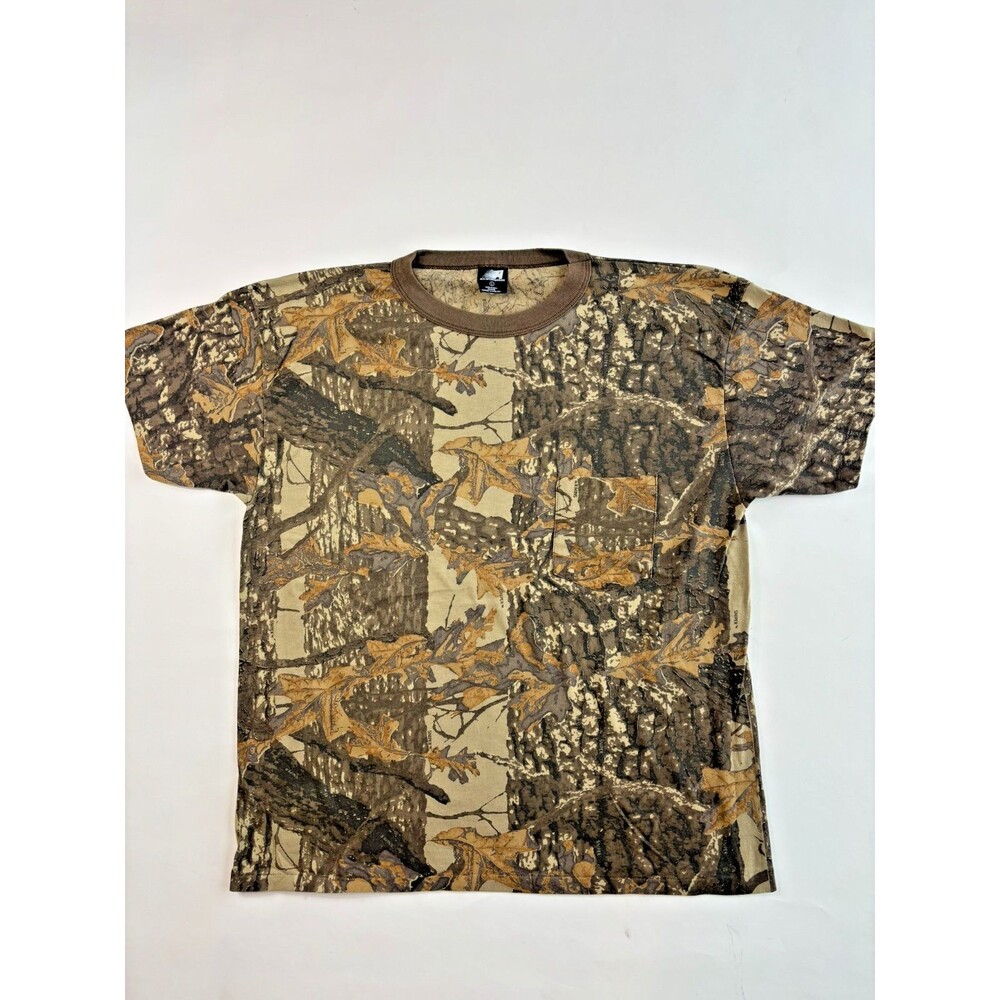 Vintage Ace Sportswear Single Stitch Sniper Camo Mens T-Shirt L Brown Ringer 80s